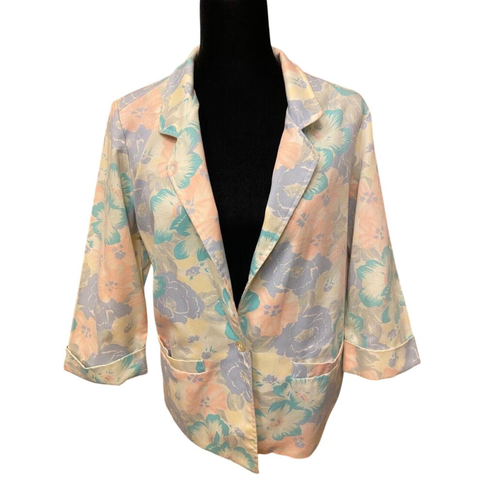 Vintage Alfred Dunner Pastel Floral Blazer Cottagecore Womens 8 Grannycore